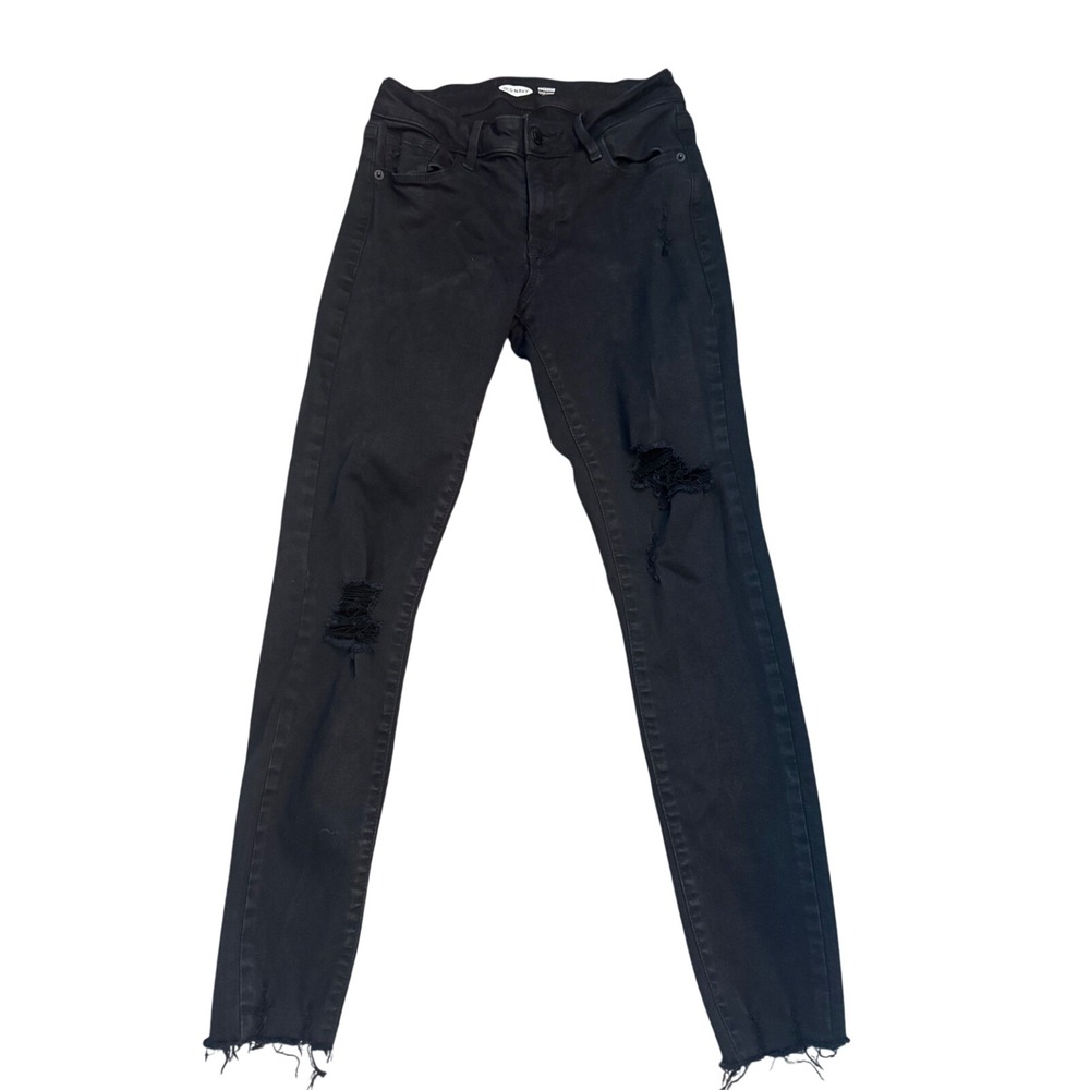 Old Navy‎ Rockstar Super Skinny Ankle Jeans Women's 0 Black Distressed Raw Hem